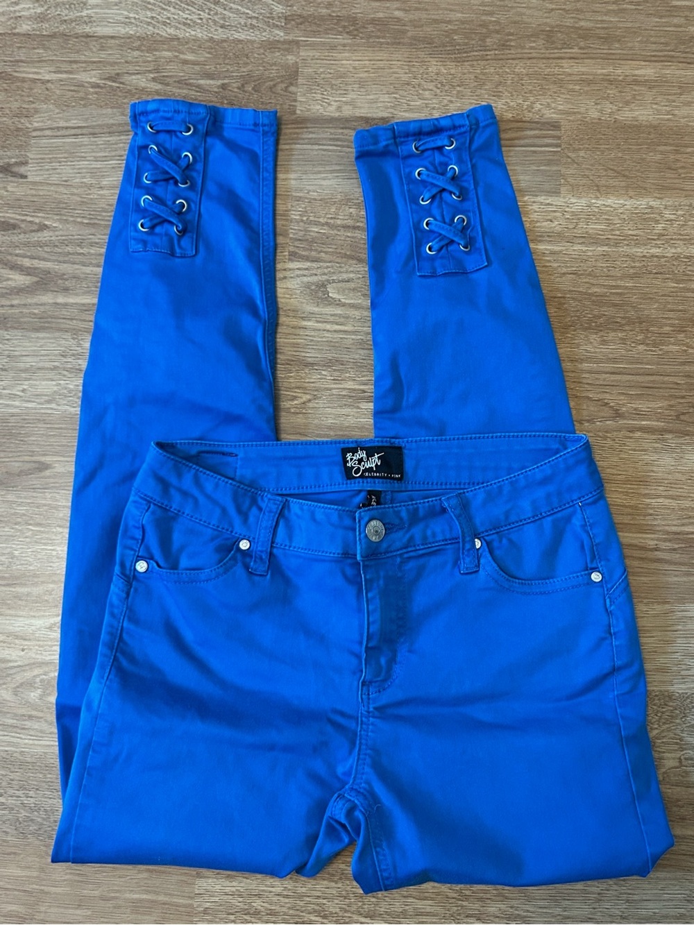 Bright Blue Lace-Up Ankle Skinny Jeans